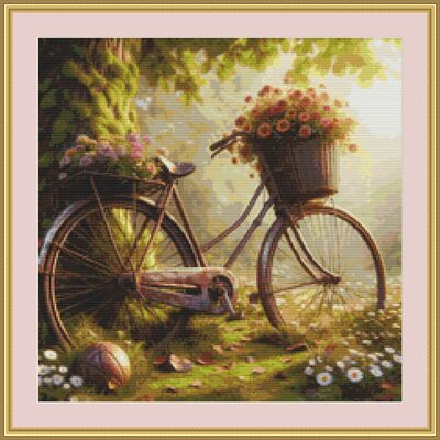 Flower bicycle cross stitch pattern