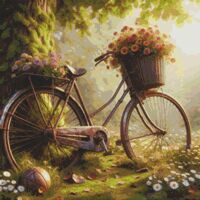 Flower Bicycle Cross Stitch Pattern - Thumbnail 1