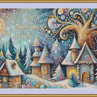 Fantasy village cross stitch pattern