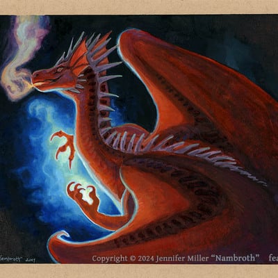 Original dragon spellcaster - gouache painting