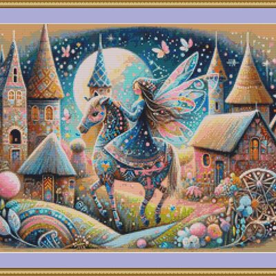 Fairy on a horse cross stitch pattern