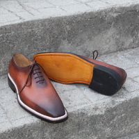 Crafted Leather Classic Brown Leather Norwegian Welted Lace up Dress Shoes - Thumbnail 2