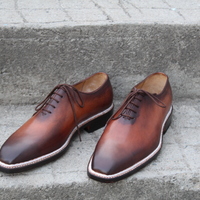 Crafted Leather Classic Brown Leather Norwegian Welted Lace up Dress Shoes - Thumbnail 3