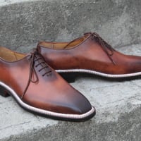 Crafted Leather Classic Brown Leather Norwegian Welted Lace up Dress Shoes - Thumbnail 4