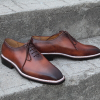 Crafted Leather Classic Brown Leather Norwegian Welted Lace up Dress Shoes - Thumbnail 5