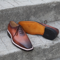 Crafted Leather Classic Brown Leather Norwegian Welted Lace up Dress Shoes - Thumbnail 6