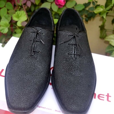 Crafted leather men designer shoes stingray dress oxfords black - Thumbnail 2