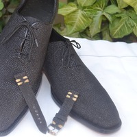 Crafted Leather Men Designer Shoes Stingray Dress Oxfords Black - Thumbnail 2