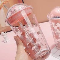Romantic Sakura Glass Starry Sky Straw Cup with Lid - Thumbnail 2