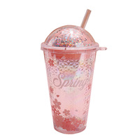 Romantic Sakura Glass Starry Sky Straw Cup with Lid - Thumbnail 5