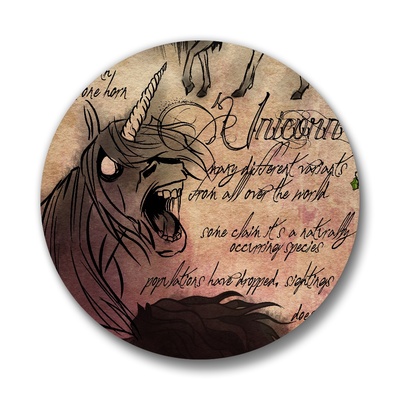 Cryptid studies: unicorn pinback buttons