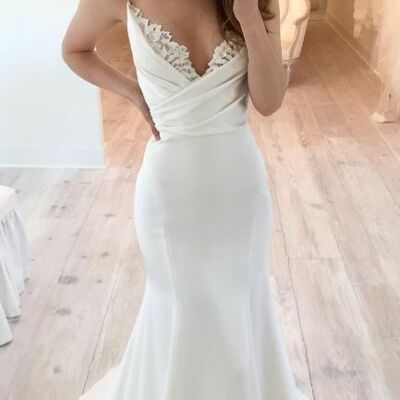 Mermaid spaghetti straps wedding dress,1051