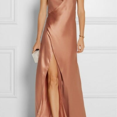 Simple a-line spaghetti straps champagne satin prom dress with split front,1052