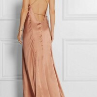 Simple A-Line Spaghetti Straps Champagne Satin Prom Dress with Split Front,1052 - Thumbnail 1
