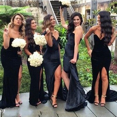 2024 black bridesmaid dress, satin sweetheart long bridesmaid dress,1774