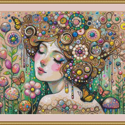 Dreamy woman cross stitch pattern
