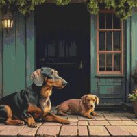 Dachshunds On The Terrace Cross Stitch Pattern - Thumbnail 1