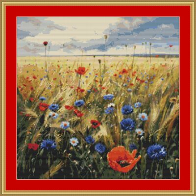 Cornflowers and poppies cross stitch pattern