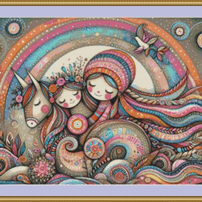 Colourful girls cross stitch pattern