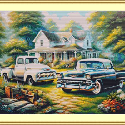 Classic car and vintage truck cross stitch pattern - Thumbnail 1