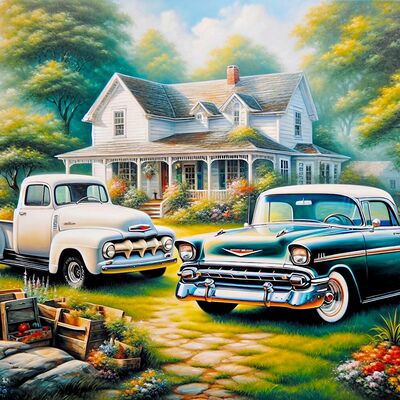 Classic car and vintage truck cross stitch pattern