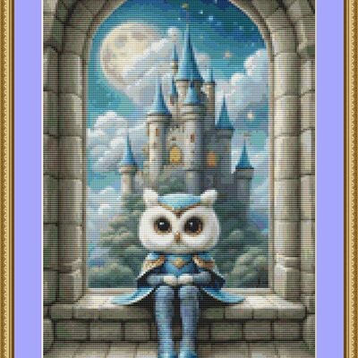 Castle window owl cross stitch pattern