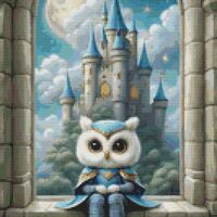 Castle Window Owl Cross Stitch Pattern - Thumbnail 1