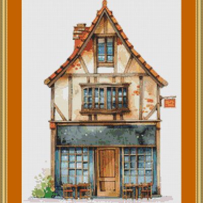 Brown house cross stitch pattern