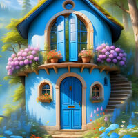 Blue Round House Cross Stitch Pattern - Thumbnail 2