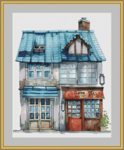 Blue House Cross Stitch Pattern