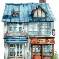 Blue House Cross Stitch Pattern - Thumbnail 2