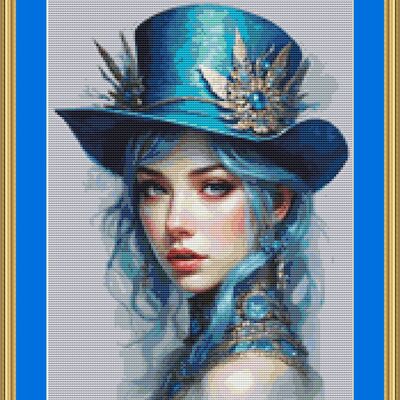 Blue hat cross stitch pattern