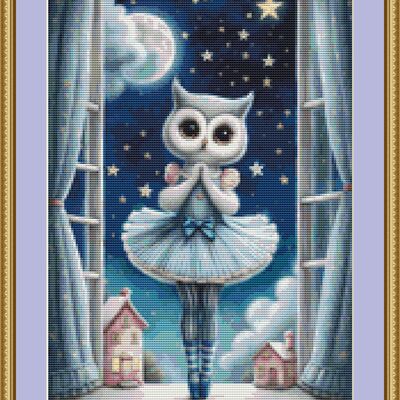 Blue ballerina owl cross stitch pattern