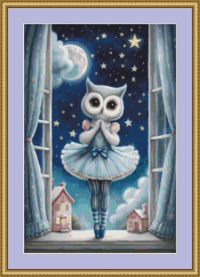 Blue Ballerina Owl Cross Stitch Pattern