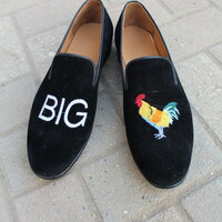 Crafted Leather Luxury Moccasin Black Velvet Slipper Embroidery Loafers Dress Shoes For Men's  - Thumbnail 1