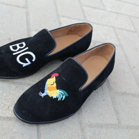 Crafted Leather Luxury Moccasin Black Velvet Slipper Embroidery Loafers Dress Shoes For Men's  - Thumbnail 4