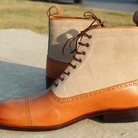 Crafted Leather Bespoke Dress Shoes Beige Brown Suede Leather Ankle High Lace up Boot - Thumbnail 5