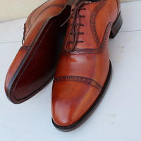  Crafted Leather Men's Oxford Dark Brown Leather Classic Dress Shoes - Thumbnail 3