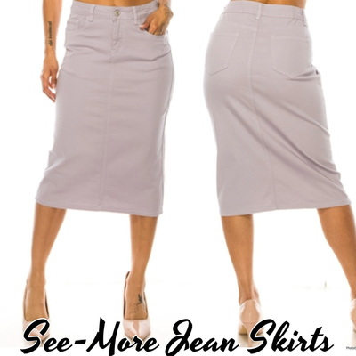 LAVENDER MID-LENGTH DENIM SKIRT