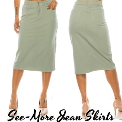 Sage mid-length denim skirt