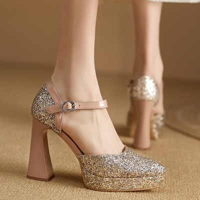 Glitter D'orsay High Heels Sandals 