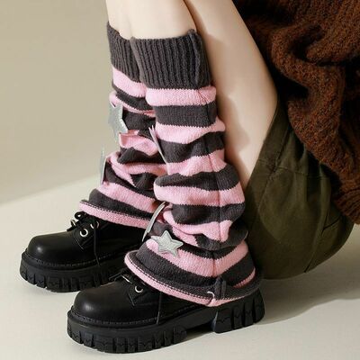 Star stripe stitching knit leg warmer