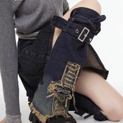 Denim cross pattern leg warmer