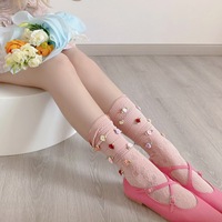 Puff girl flower rose breathable middle tube stacked socks - Thumbnail 2