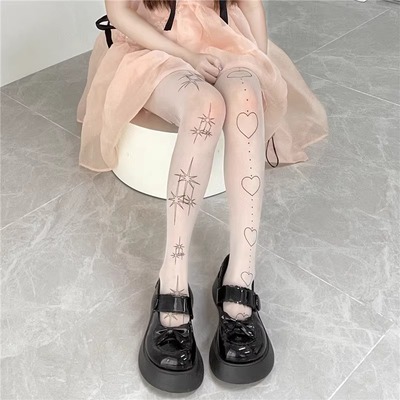 Love heart stars tattoo prints tights pantyhose stockings