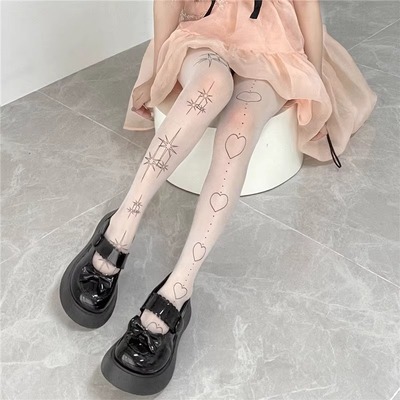 Love heart stars tattoo prints tights pantyhose stockings
