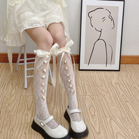 Hollow floral lacy bowknot knee high socks - Thumbnail 1