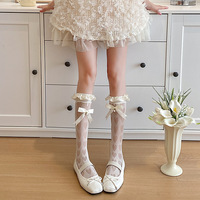 Hollow love learts bowknot knee high socks - Thumbnail 4