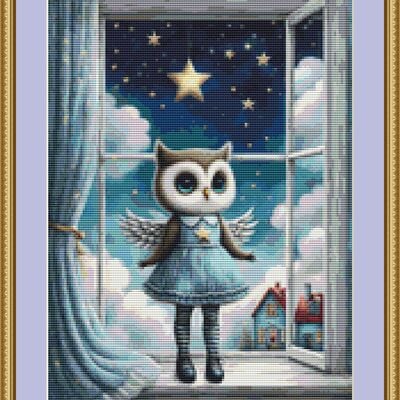 Angel owl cross stitch pattern