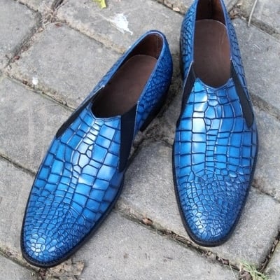 Handmade men alligator oxford shoes, men blue patina crocodile dress shoes